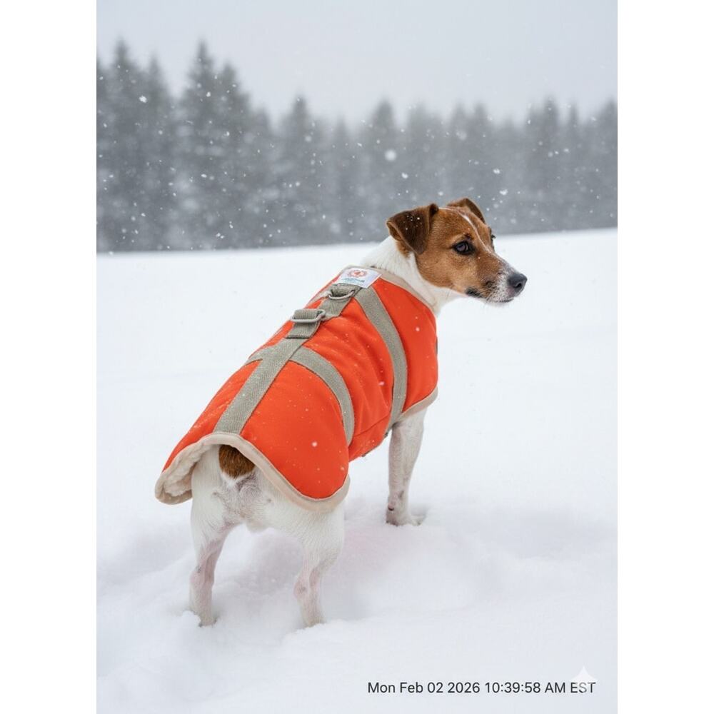 Canine Styles Size 12 Winter Dog Coat with Built In Harness Orange Sherpa Lined